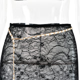 LACE SKIRT SET WITH WAIST CHAIN IN BLACK