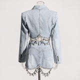 CRYSTAL FRINGE CHAIN DENIM SUIT Outerwear Oh CICI 