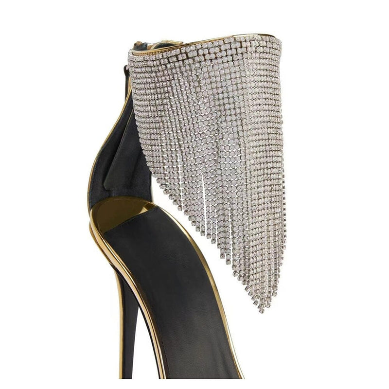 CRYSTAL TASSEL HEELS IN GOLD Shoes styleofcb 