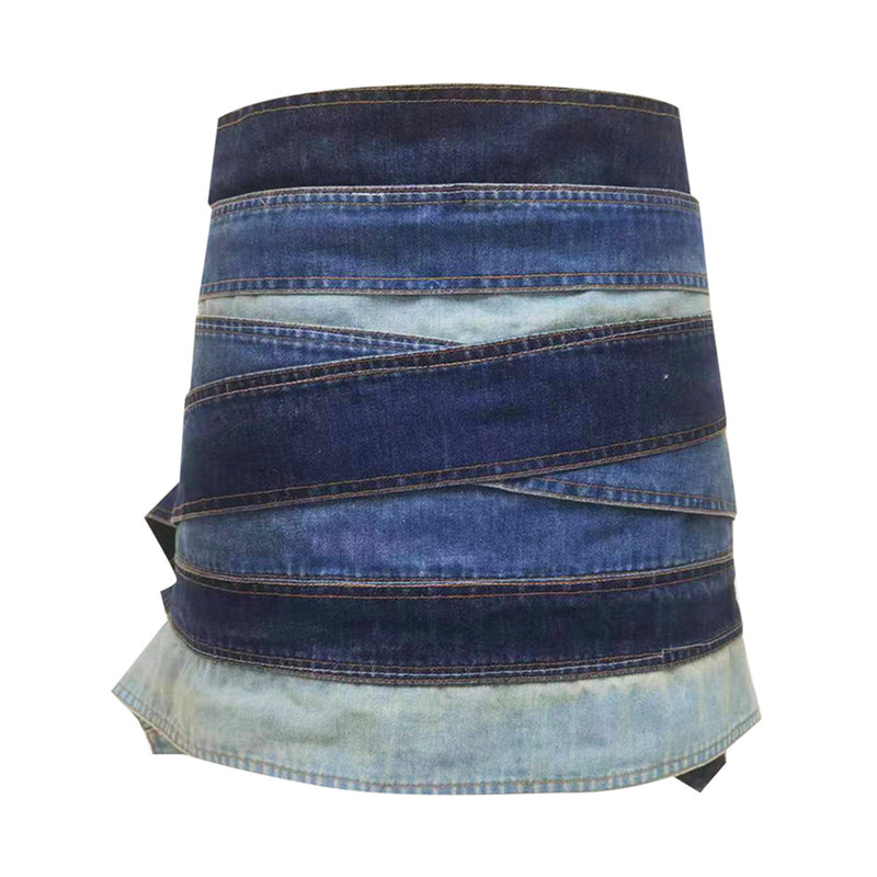 CUTOUT PATCHWORK DENIM SKIRT