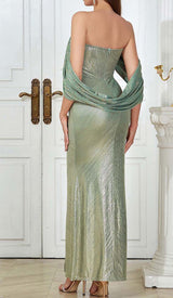 OFF-SHOULDER RIBBON MAXI DRESS IN GREEN DRESS STYLE OF CB 