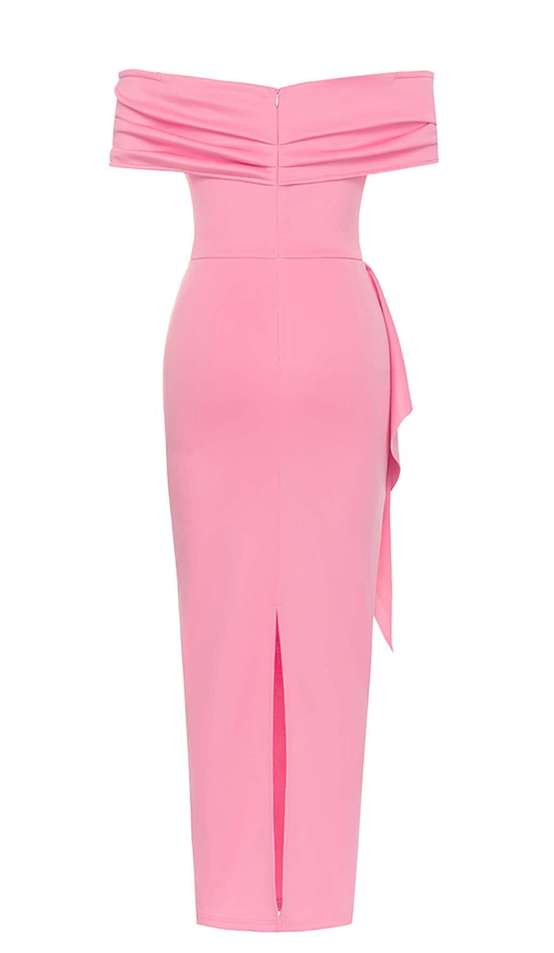 OFF SHOULDER SIDE SPLIT MIDI DRESS IN PINK DRESS STYLE OF CB 