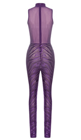 OFF SLEEVE BODYCON JUMPSUIT IN PURPLE DRESS STYLE OF CB 