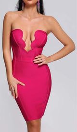 OFF THE SHOULDER BODYCON MIDI DRESS IN ROSE RED DRESS STYLE OF CB 