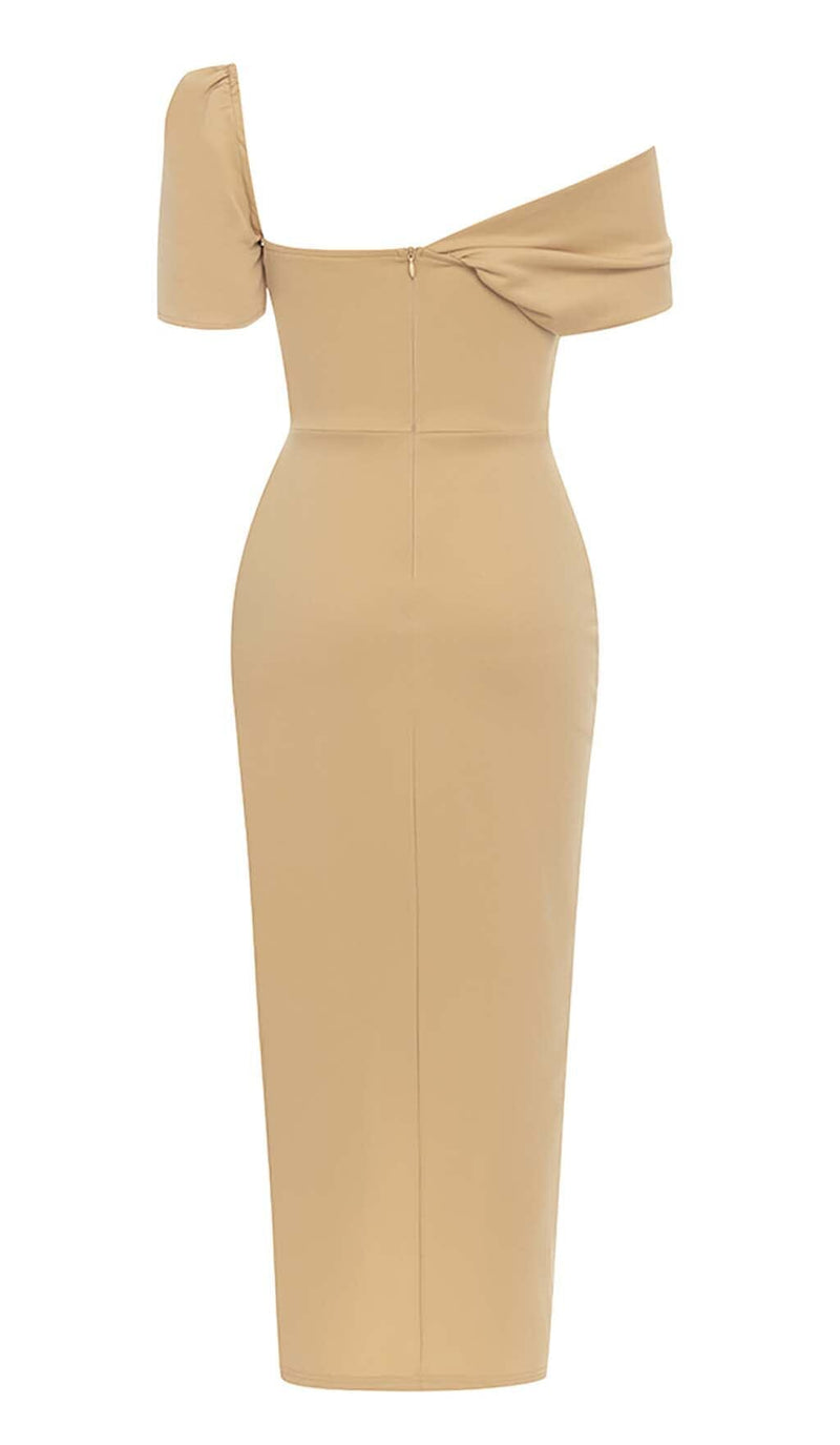ONE SHOULDER BANDAGE MAXI DRESS IN APRICOT styleofcb 