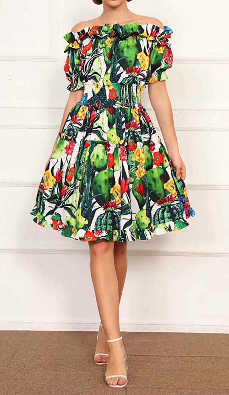 ONE SHOULDER CACTUS MINI DRESS IN GREEN DRESS STYLE OF CB 