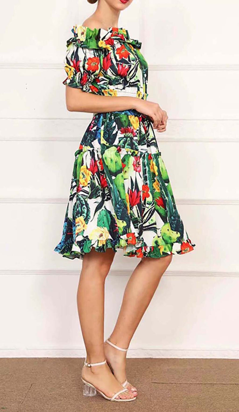 ONE SHOULDER CACTUS MINI DRESS IN GREEN DRESS STYLE OF CB 