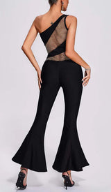 ONE-SHOULDER FLARED-LEG JUMPSUIT IN BLACK DRESS STYLE OF CB 