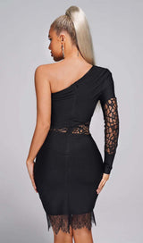 ONE SHOULDER INSERT LACE MIDI DRESS IN BLACK DRESS STYLE OF CB 
