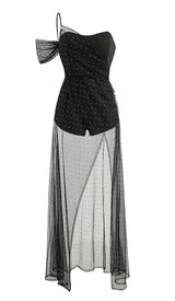 ONE-SHOULDER RHINESTONE MESH MAXI DRESS IN BLACK DRESS STYLE OF CB 