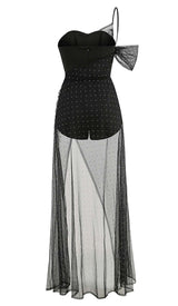 ONE-SHOULDER RHINESTONE MESH MAXI DRESS IN BLACK DRESS STYLE OF CB 