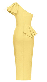 ONE SHOULDER RUFFLE MIDI DRESS IN YELLOW styleofcb 