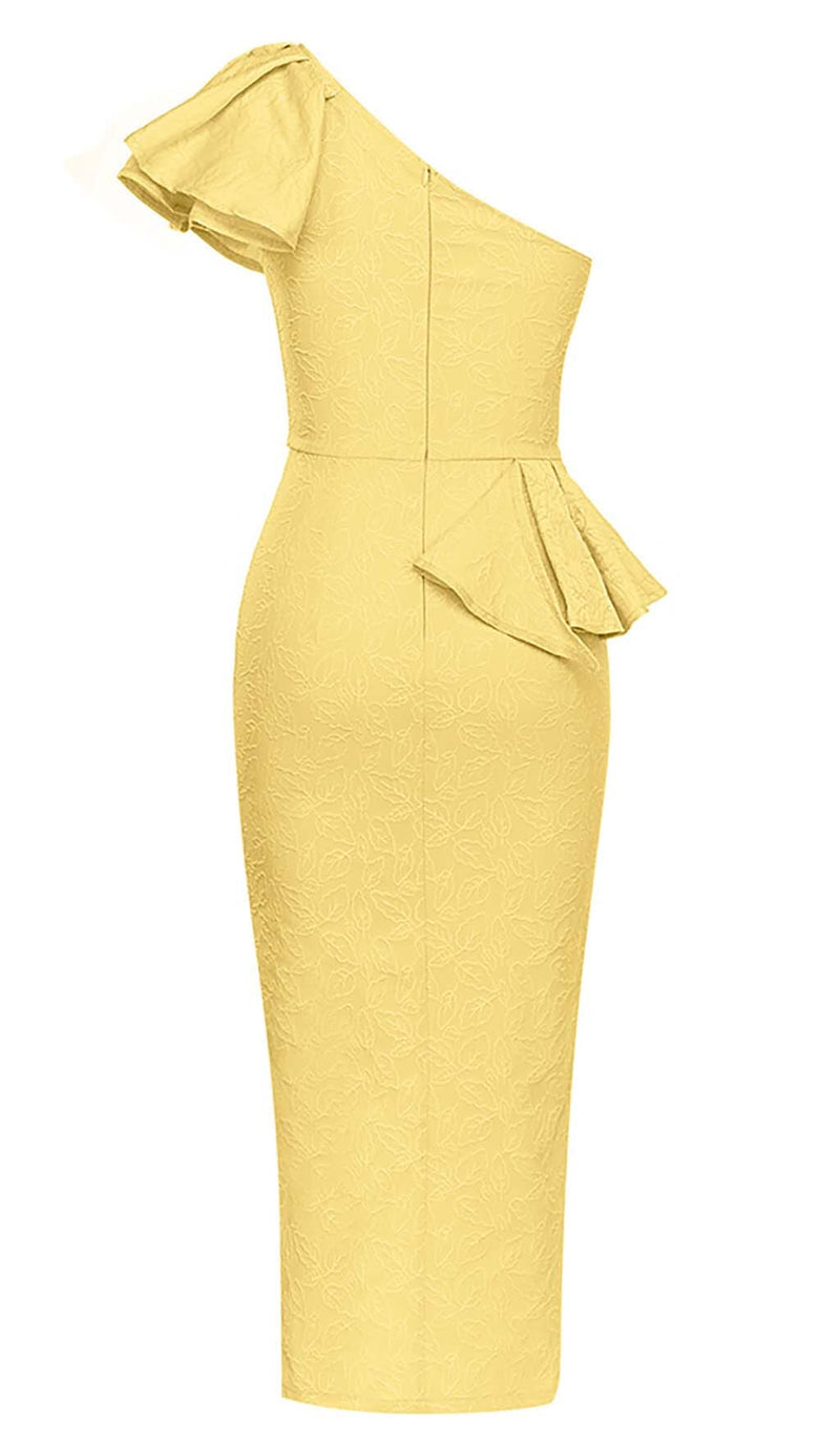 ONE SHOULDER RUFFLE MIDI DRESS IN YELLOW styleofcb 