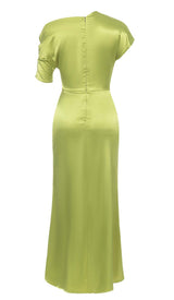 ONE SHOULDER SATIN SLIT MAXI DRESS IN GREEN DRESS STYLE OF CB 