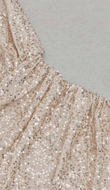 ONE SHOULDER SEQUIN MIDI DRESS IN ROSE GOLD DRESS STYLE OF CB 