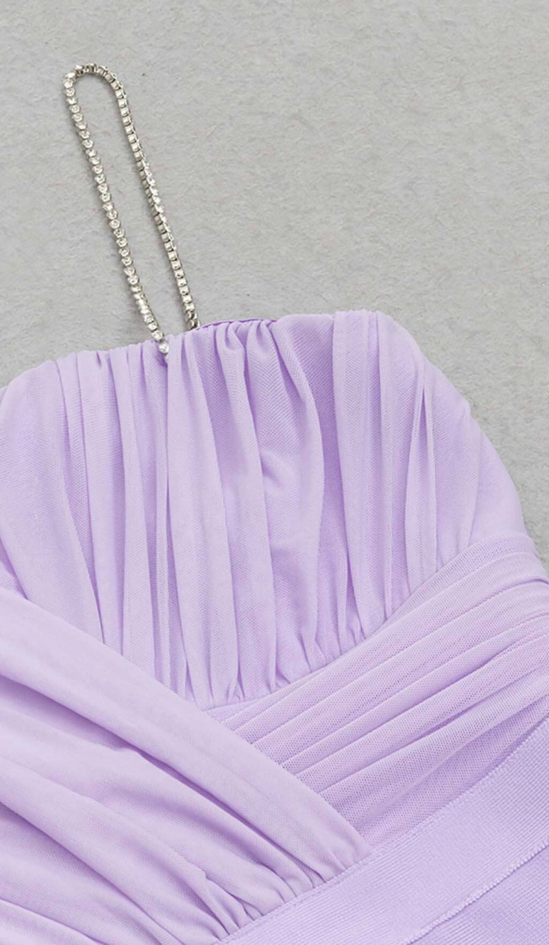 ONE SHOULDER THIGH SLIT MIDI DRESS IN LILAC DRESS STYLE OF CB 