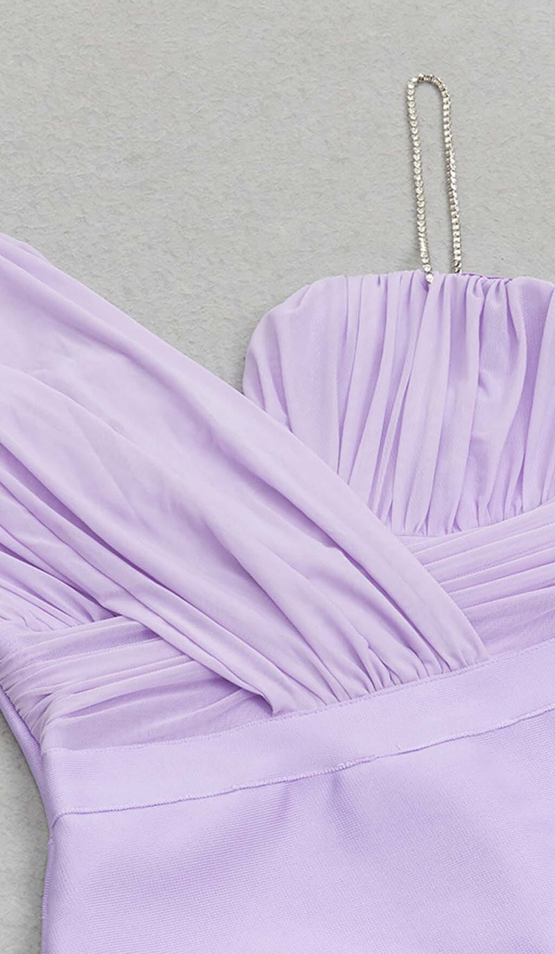 ONE SHOULDER THIGH SLIT MIDI DRESS IN LILAC DRESS STYLE OF CB 