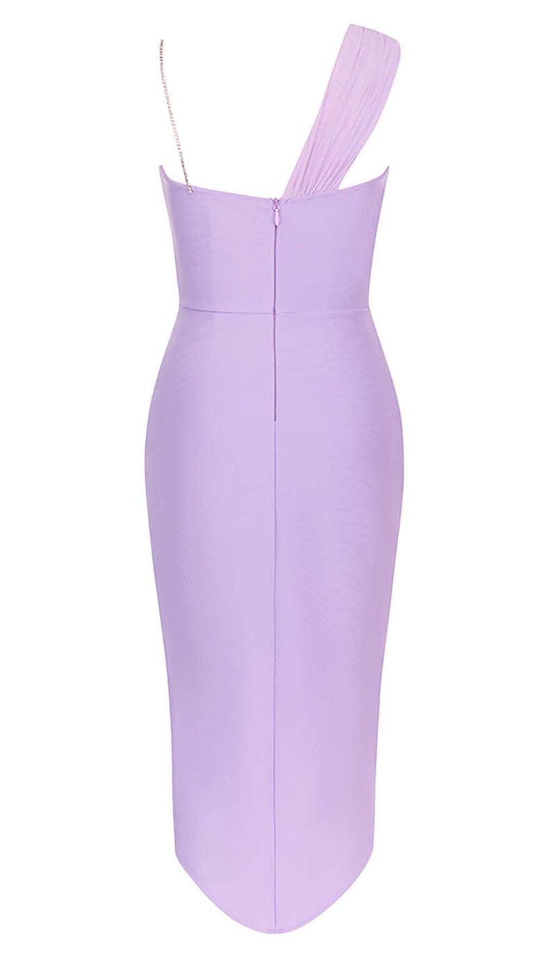 ONE SHOULDER THIGH SLIT MIDI DRESS IN LILAC DRESS STYLE OF CB 