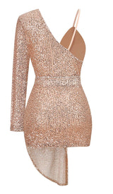 ONE SLEEVE SEQUINS MINI DRESS IN GOLD DRESS STYLE OF CB 