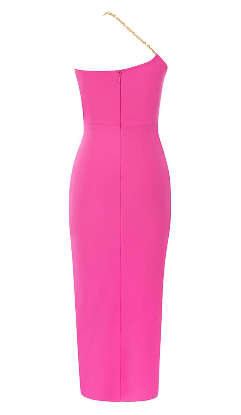 ONE SHOULDER CHAIN MIDI DRESS IN PINK DRESS STYLE OF CB 