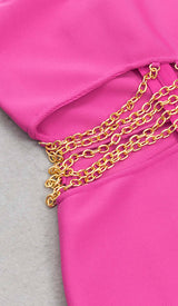 ONE SHOULDER CHAIN MIDI DRESS IN PINK DRESS STYLE OF CB 