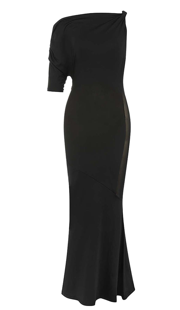 ONE SHOULDER SATIN MAXI DRESS IN BLACK DRESS STYLE OF CB 