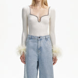 OFF WHITE KNIT FEATHER TOP