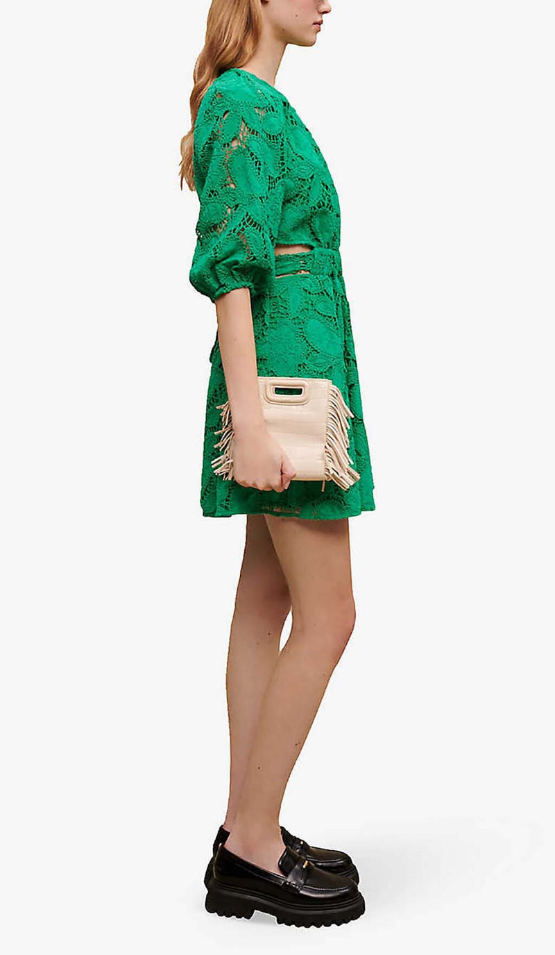 PAISLEY-EMBROIDERED MINI DRESS IN GREEN DRESS STYLE OF CB 