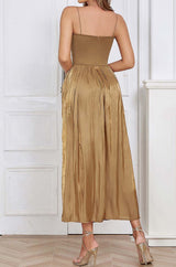 PLEATED STRAP MIDI DRESS IN TOBACCO DRESS STYLE OF CB 