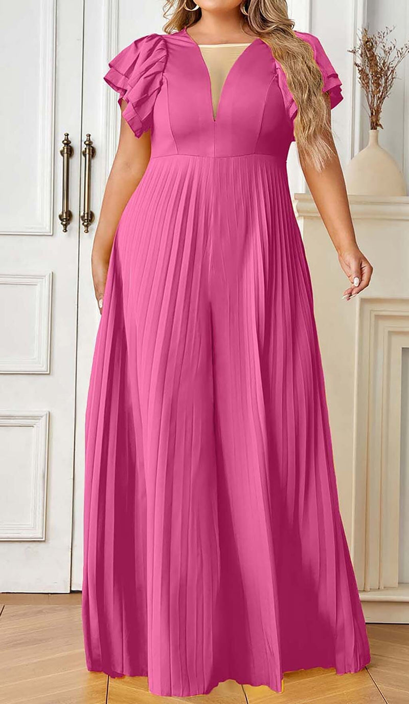 PLUNGE PLATED MAXI DRESS IN RED DRESS STYLE OF CB 