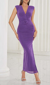 PLUNGE GLITTER BANDAGE MIDI DRESS IN AMETHYST DRESS STYLE OF CB 