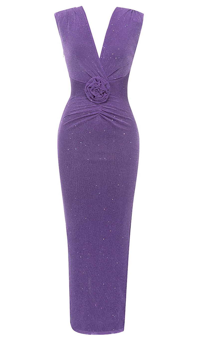 PLUNGE GLITTER BANDAGE MIDI DRESS IN AMETHYST DRESS STYLE OF CB 