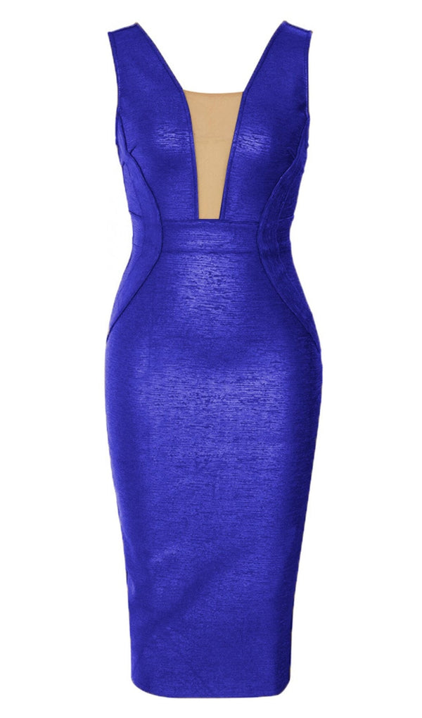 PLUNGE MESH BANDAGE MIDI DRESS IN BLUE DRESS STYLE OF CB 