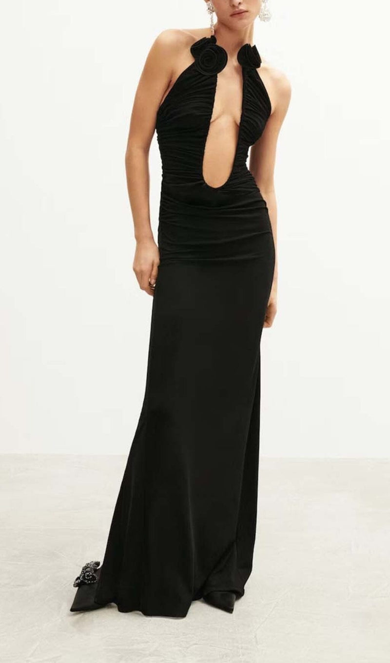 PLUNGING HALTER NECKLINE MAXI DRESS IN BLACK DRESS STYLE OF CB 