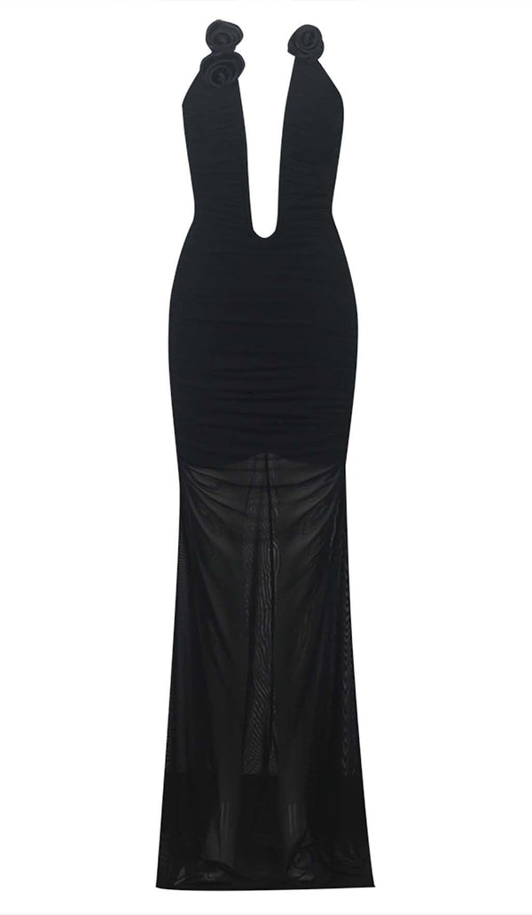 PLUNGING HALTER NECKLINE MAXI DRESS IN BLACK DRESS STYLE OF CB 