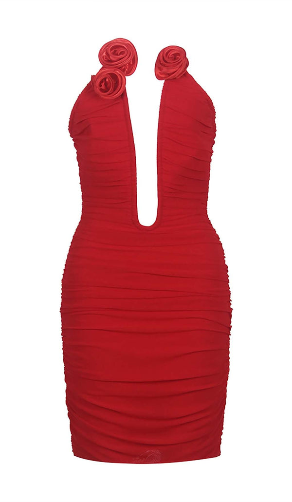 PLUNGING HALTER NECKLINE MINI DRESS IN RED DRESS STYLE OF CB 