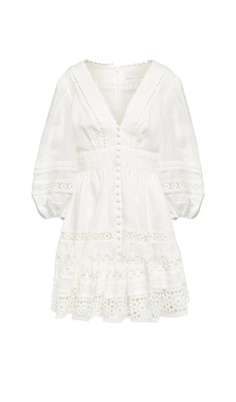 PLUNGING NECK LACE MINI DRESS IN WHITE DRESS STYLE OF CB 