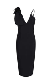 PLUNGING NECKLINE BOW MIDI DRESS IN BLACK DRESS sis label 