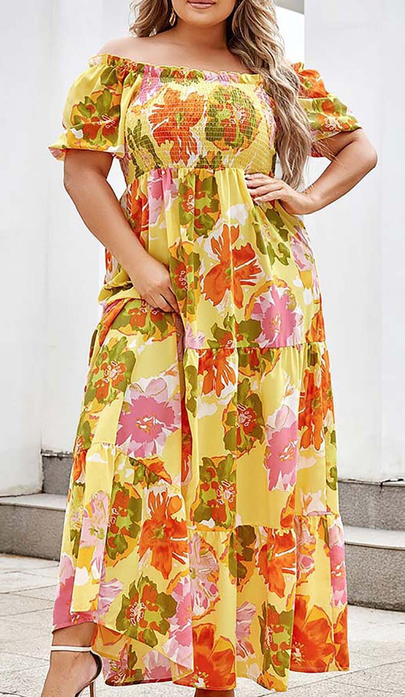 PLUS SIZE FLORAL PRINT MIDI DRESS IN MULTICOLOR DRESS STYLE OF CB 
