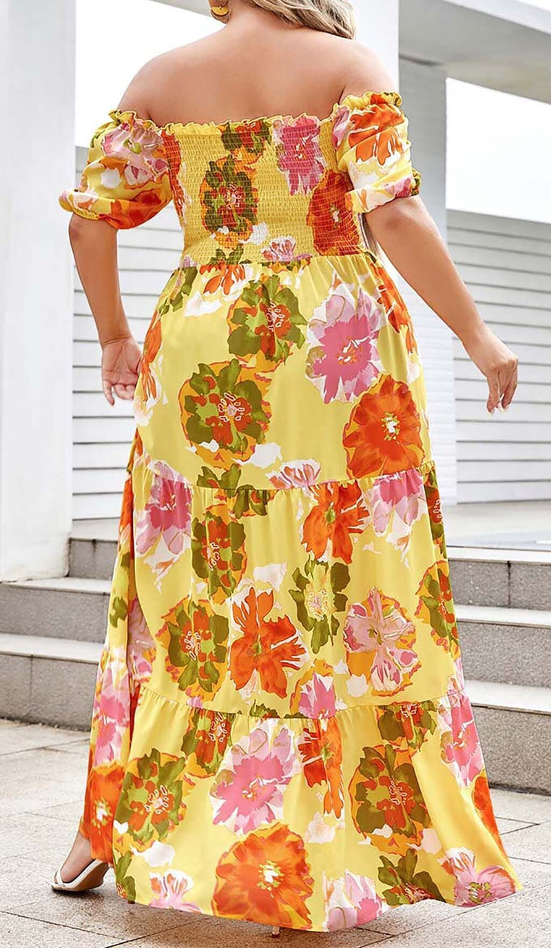 PLUS SIZE FLORAL PRINT MIDI DRESS IN MULTICOLOR DRESS STYLE OF CB 