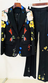 PRINTED BUTTON JACKET SUIT IN BLACK styleofcb 