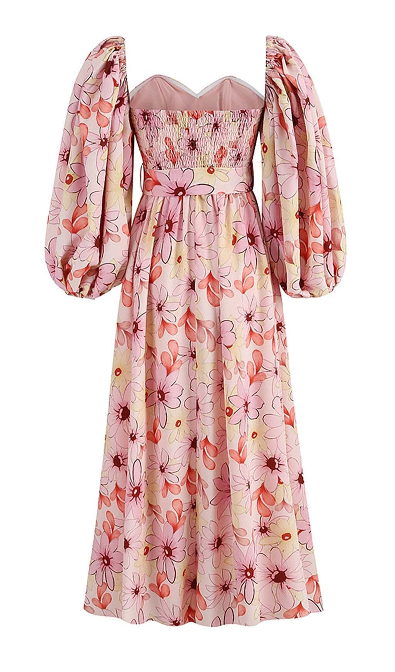 PUFF FLORAL MIDI DRESS IN PASTEL BLOOMS DRESS STYLE OF CB 