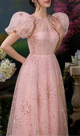PUFF SLEEVE SEQUINS MAXI DRESS IN PINK DRESS STYLE OF CB 