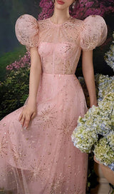 PUFF SLEEVE SEQUINS MAXI DRESS IN PINK DRESS STYLE OF CB 