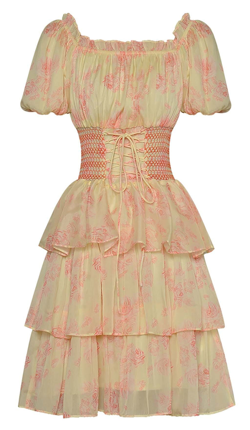 PUFF SLEEVE TIERED MIDI DRESS IN PINK styleofcb 