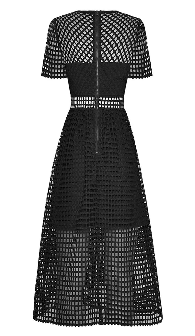 PUFFED SLEEVE LACE MIDI DRESS IN BLACK DRESS STYLE OF CB 