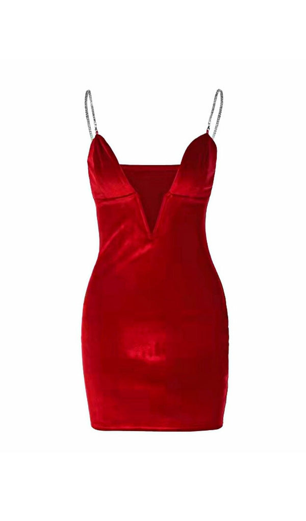 RED VELVET PLUNGE MINI DRESS Dresses styleofcb S RED 