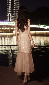 RHINESTONE MERMAID MIDI DRESS IN KHAKI DRESS STYLE OF CB 