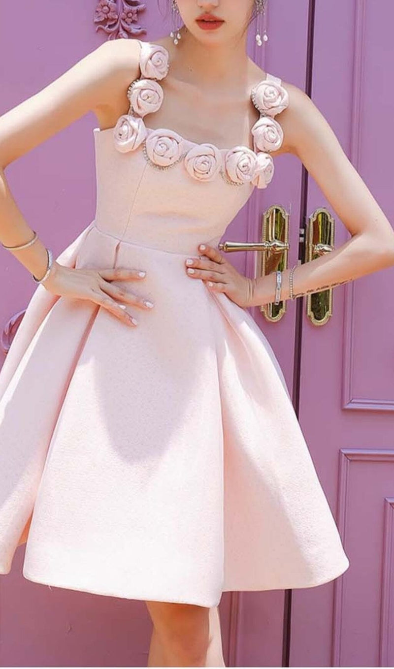 RHINESTONE ROSE APPLIQUE MINI DRESS IN PINK DRESS styleofcb 