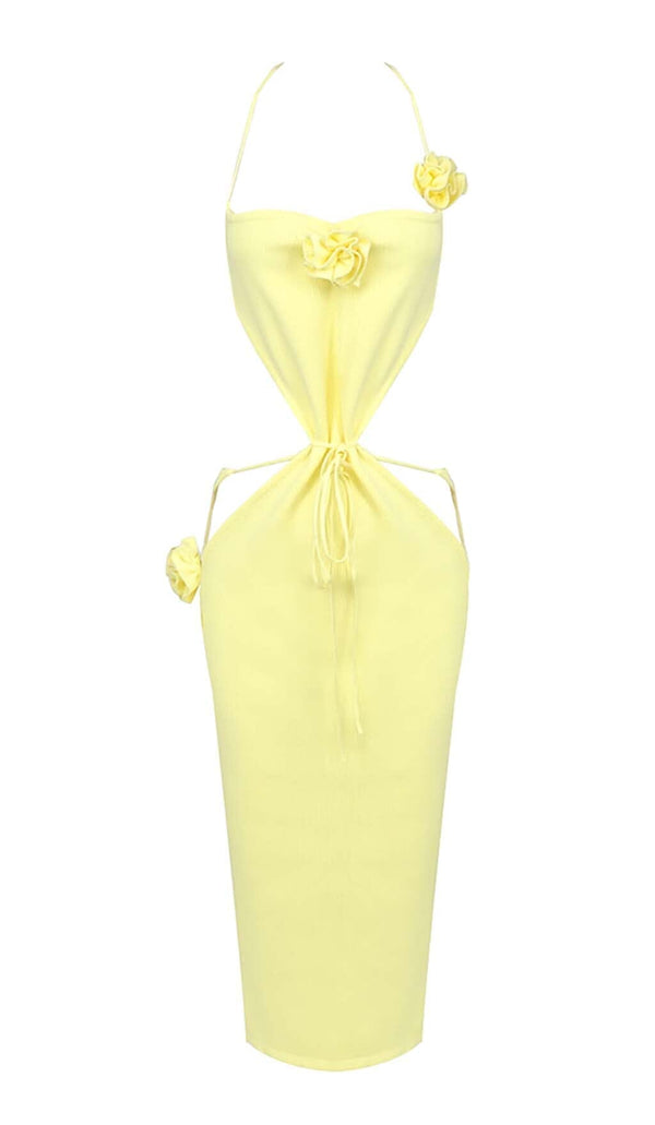 RIBBED CUT OUT MIDI DRESS IN YELLOW DRESS styleofcb 